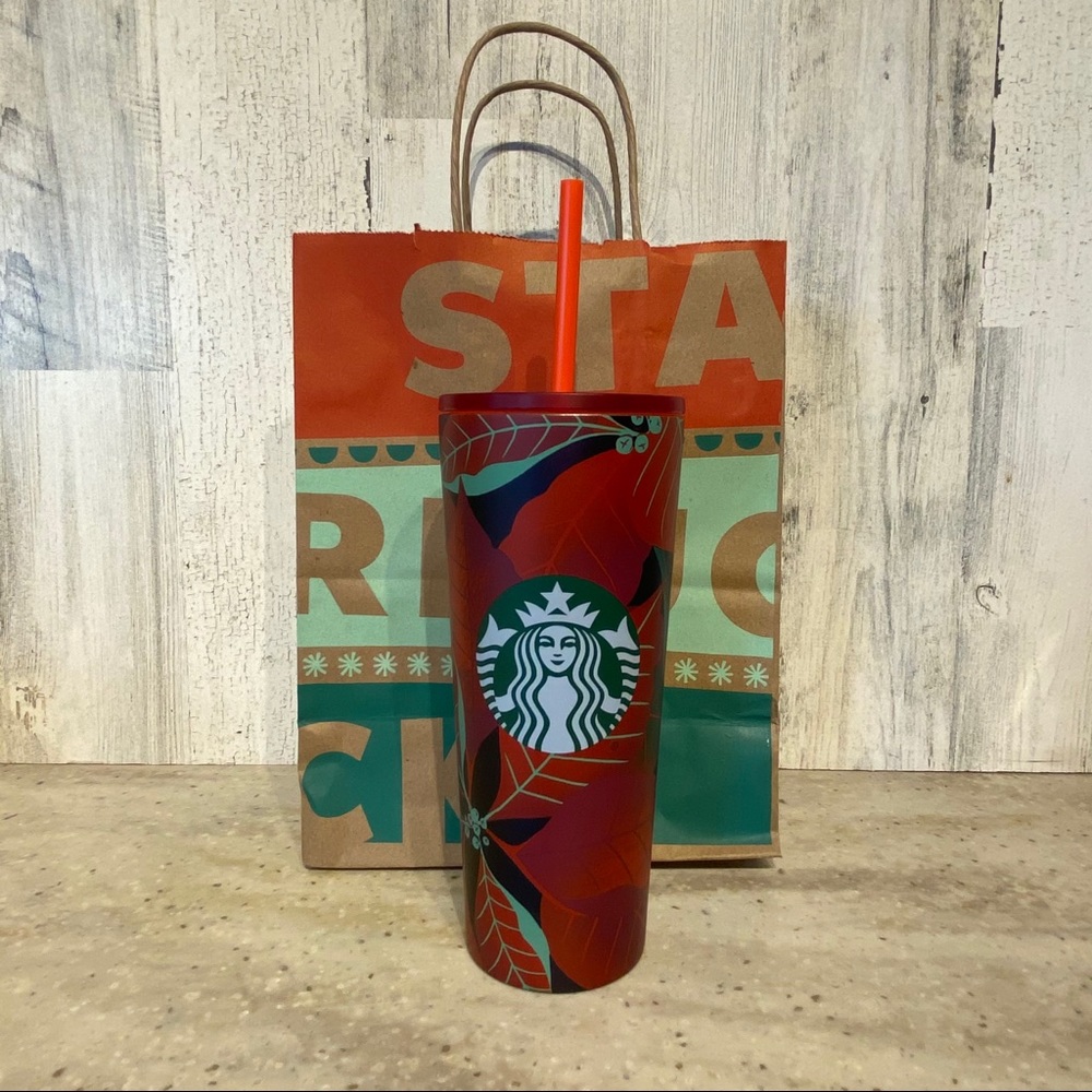 Starbucks Holiday 2020 Poinsettia S/Steel Tumbler Cold Cup 16 Fl oz